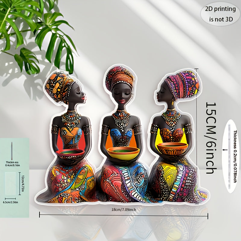 2D Plano, 1 Pieza, Adorno Acrílico de Mujeres Africanas, Elegante Dama Tribal Africana con Tazón Colorido, Hermosa Decoración para el Hogar, Arte de Artesanía Única, Regalo Perfecto para Amantes del Arte Africano