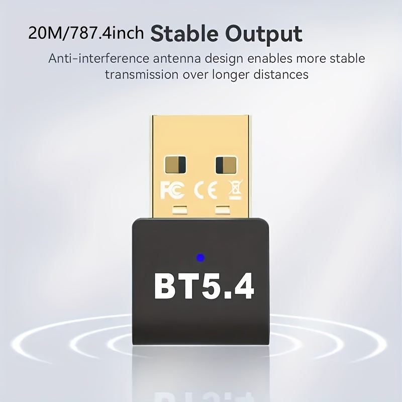 Adaptador inalámbrico USB BT5.4 - Sonido de alta definición, baja latencia, resistente a interferencias, compatible con Windows 11/10/8.1/7, compatible con audífonos, bocinas, teclado, mouse, impresora - No necesita batería, conexión múltiple, adaptador