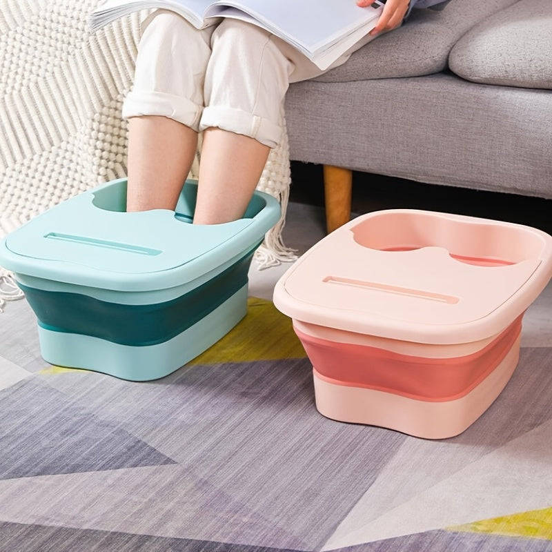 Bañera Portátil Plegable para Remojar Pies - Diseño Ergonómico con Tapa, Ideal para Viajes y Hogar, Material Plástico Duradero, Cuidado Cómodo de los Pies, Estilo Moderno, Superficie Fácil de Limpiar