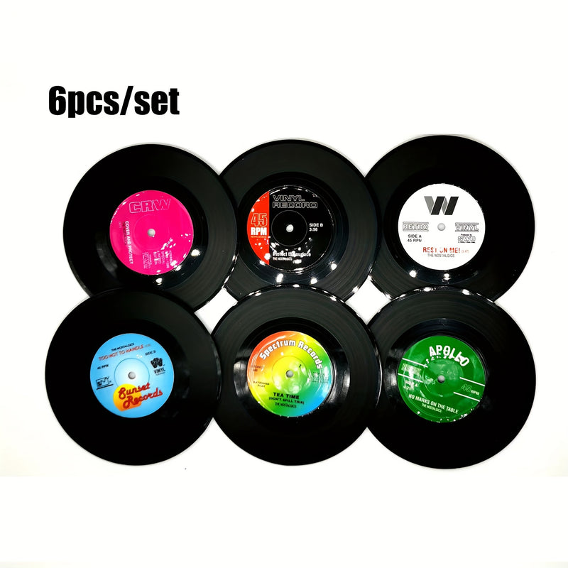 6 posavasos de vinilo, diseño retro clásico, antideslizantes, aislantes térmicos, decoración para mesa, estilo rock americano nostálgico