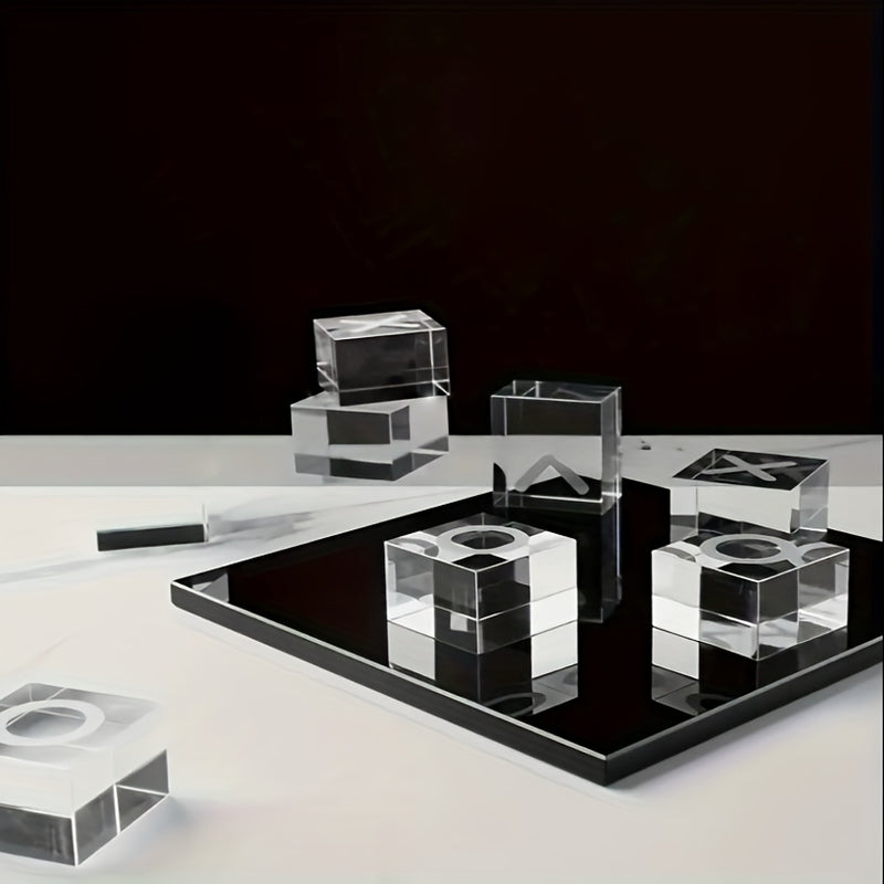 Decoración minimalista moderna de tablero de ajedrez XO cuadrado con cristales, pequeño adorno geométrico en blanco y - estatua multifuncional para decoración interior de escritorio o sala sin necesidad de electricidad