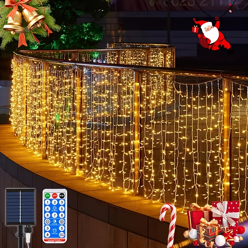 Luces de cascada con energía solar AMill - 59.98 metros x 7.19 metros, 216 luces LED, 8 modos con control remoto, perfectas para jardín, balcón, decoración de cumpleaños y bodas