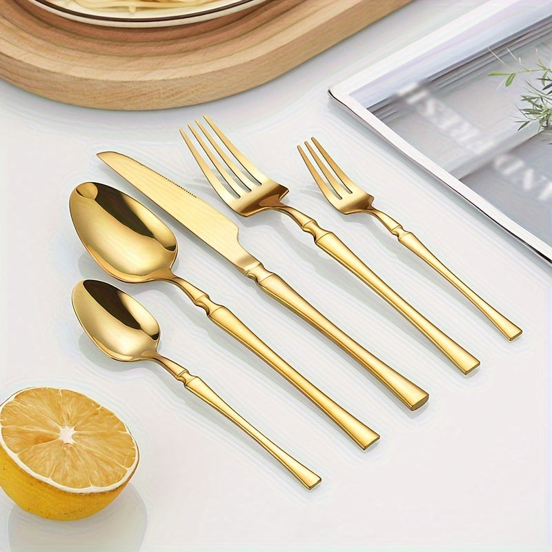 30 piezas de cubertería de acero inoxidable que incluye cuchillo de cena, tenedor, cuchara, tenedor de postre, cuchara de postre y cuchara de café para uso en el hogar y en restaurantes.