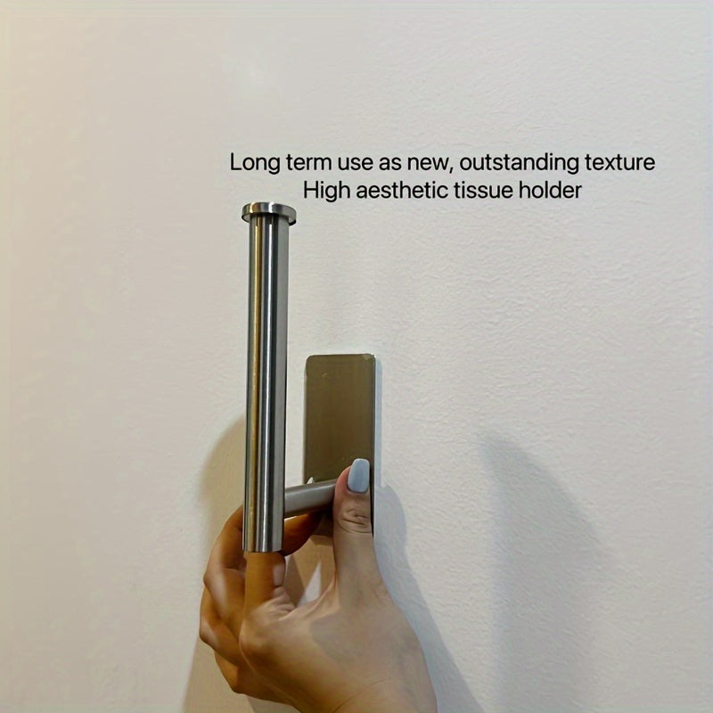 Soporte para papel higiénico de acero inoxidable plateado con base cuadrada, montaje adhesivo y sin perforaciones, soporte para rollo de papel de baño, soporte para toallas de papel
