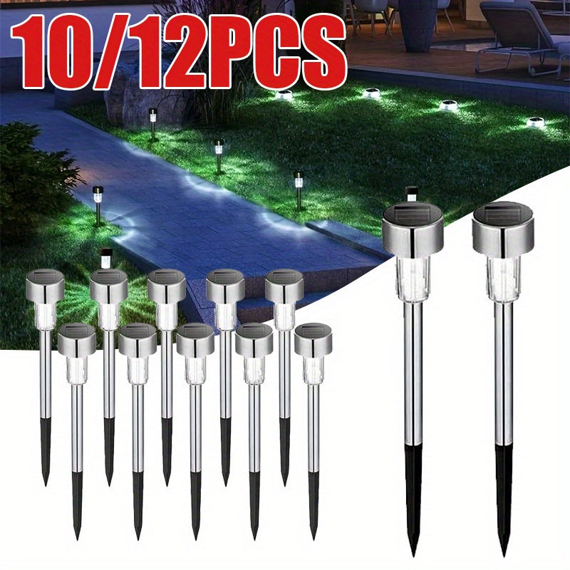 10/12 piezas de Luces Solares para Jardín Exterior, Luces Decorativas de Acero Inoxidable para Exteriores, Ideales para Decoración Festiva (Navidad, Halloween, Fiestas), Adecuadas para Iluminación Duradera en Bajos de Calle, Patios y Caminos