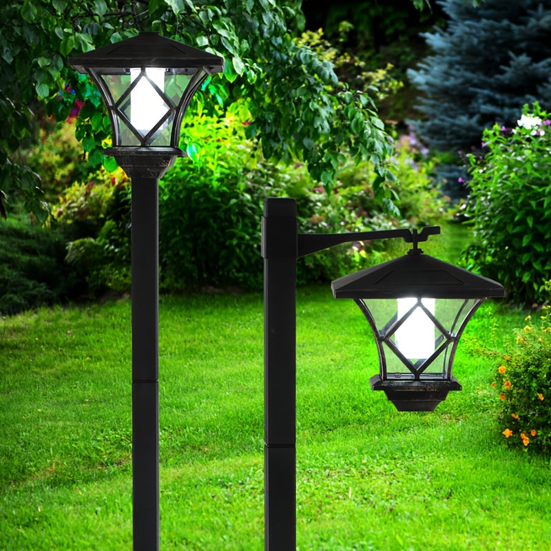 Luces solares LED para jardín exterior - con poste de 1.5 m, sensor automático de encendido/apagado, luces solares para caminos, patio, entrada - iluminación de paisaje eficiente, fácil instalación, diseño clásico, decorativas, plástico duradero, resiste