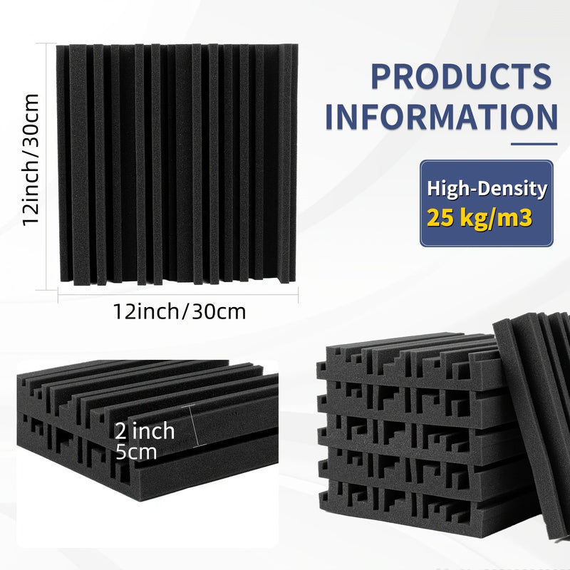 HERTBER 20pcs Paneles de Espuma Insonorizante de Alta Densidad Negros, Fácil Instalación, Recuperación Rápida - Ideal para Oficinas, Salas de Conferencias, Estudios, Espacios de Práctica, Salas de Batería, Salas de Música, Cines en Casa - Tratamiento Acú