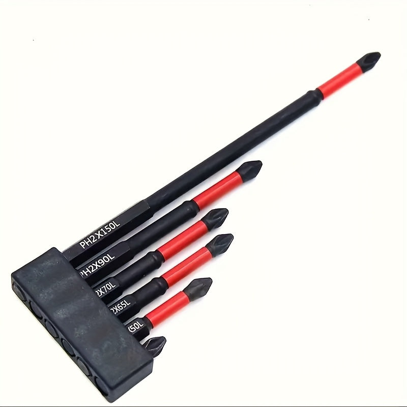 Juego de 6 piezas de cabezales magnéticos para destornillador de acero al tungsteno - mango de 1/4 pulgada, punta cruz y plana de 1 metro, rojo y , adecuados para destornilladores eléctricos y manuales