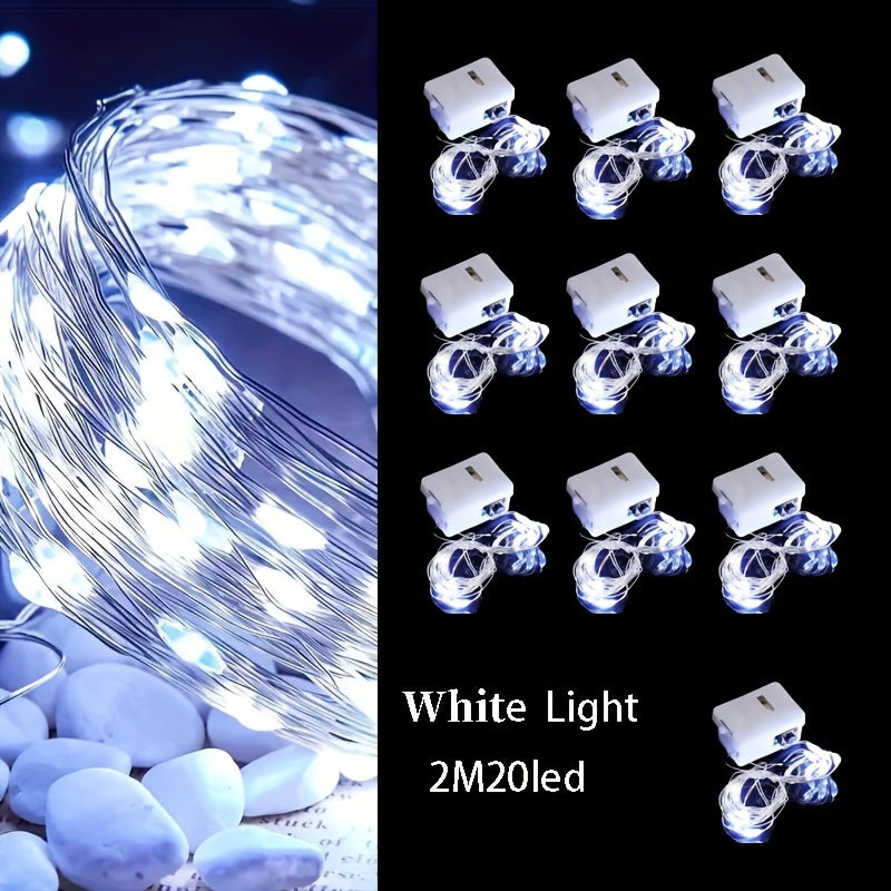 10 piezas de luces de hadas que funcionan con pilas, 20 luces LED de cadena mini, luces de estrellas de luciérnagas, adecuadas para el día de San Valentín, bodas, fiestas, luces intermitentes navideñas