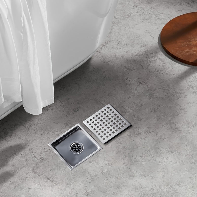 Desagüe de Ducha Cuadrado de Acero Inoxidable 304 con Cubierta Extraíble - Diseño Moderno para Baños y Cocinas, Rejilla Fácil de Limpiar, Base Resistente a la Corrosión, Capturador de Cabello, Colador para Fregadero de Cocina, Estilo Contemporáneo