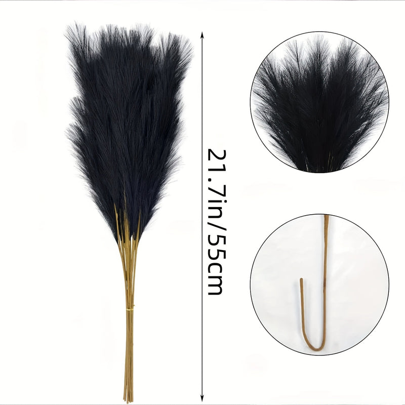16 piezas de hierba de las pampas artificial, ramo negro esponjoso de 55.12 cm, decoración bohemia para el hogar, bodas, fiestas y arreglos en florero