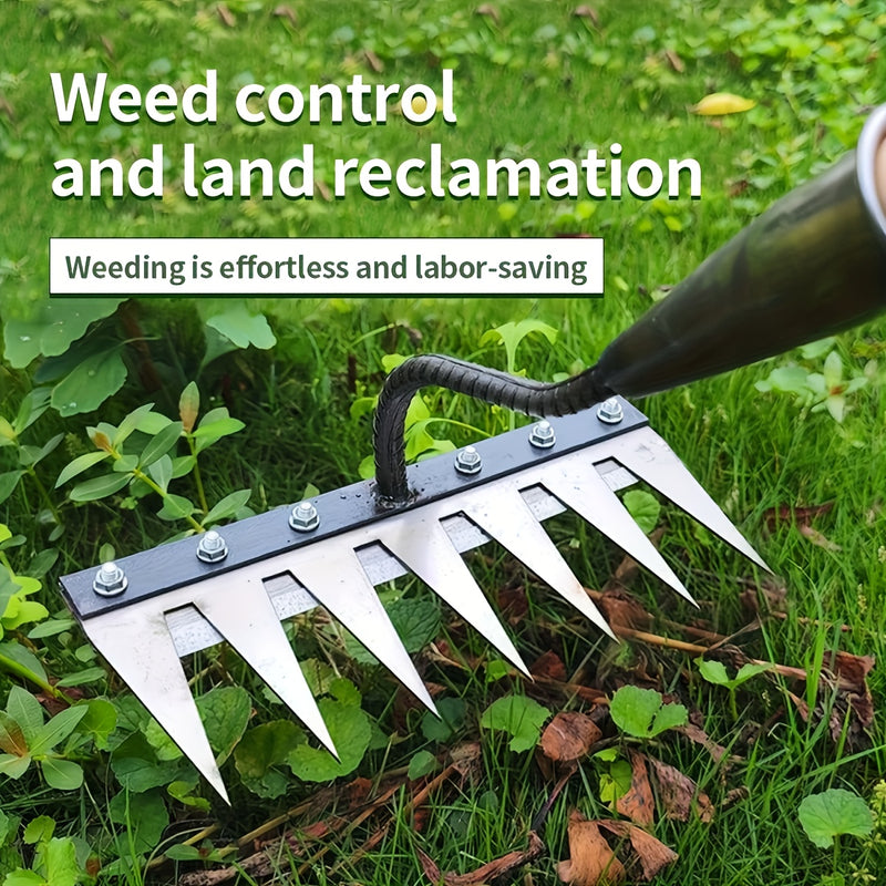 Rastrillo de jardinería de acero al carbono de alta resistencia con 5/6/7/8 dientes - Material grueso y duradero, mango ergonómico para la eficiente eliminación de malezas y suelos, herramienta de jardinería y agrícola para uso doméstico y profesional, r
