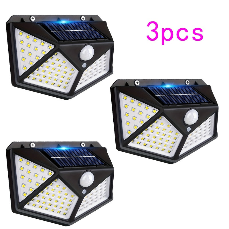 3pcs/6pcs/Luces Solares Exteriores 100 LED Super Ahorro de Energía, Luz de Seguridad con Sensor de Movimiento, Aplique de Pared con Alcance de 270°, Luces Solares Inalámbricas con 3 Modos para Jardín, Césped, Patio, Valla y Entrada