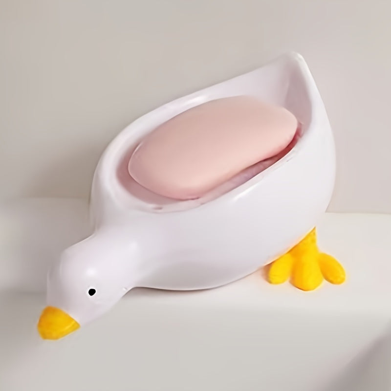 Adorable jabonera en forma de pato autodrenante - Diseño de cascada, accesorio de baño de plástico fácil de limpiar, perfecto para almacenamiento elegante, accesorio de ducha | Diseño de cascada | Diseño de pato