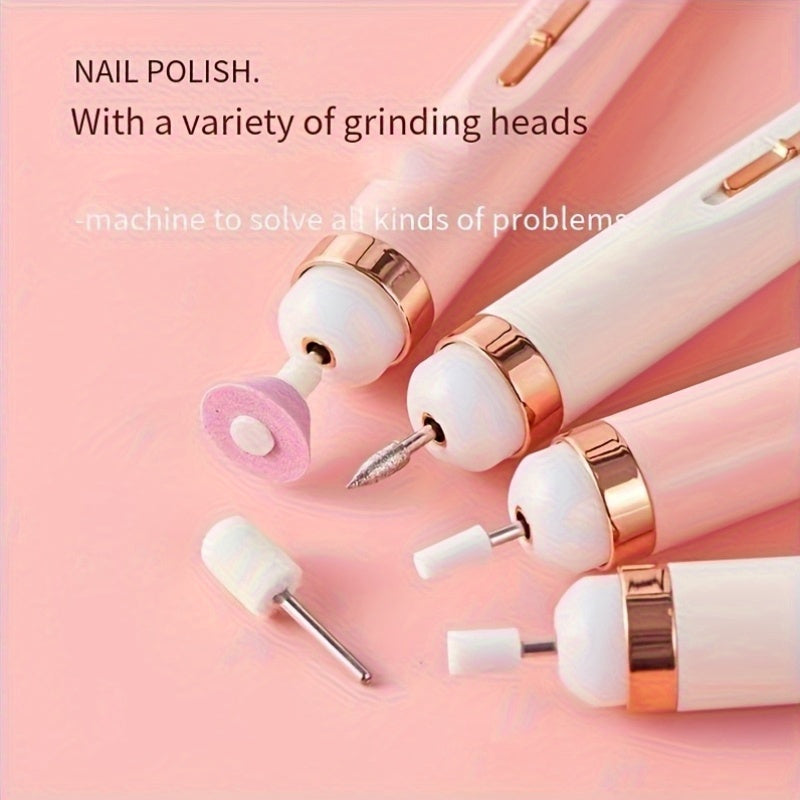 Fregadero eléctrico para uñas, kit de manicura portátil mini con 2 velocidades, cargador USB, incluye 5 piezas de acero para uñas, adecuado para uso en salones de belleza en casa.