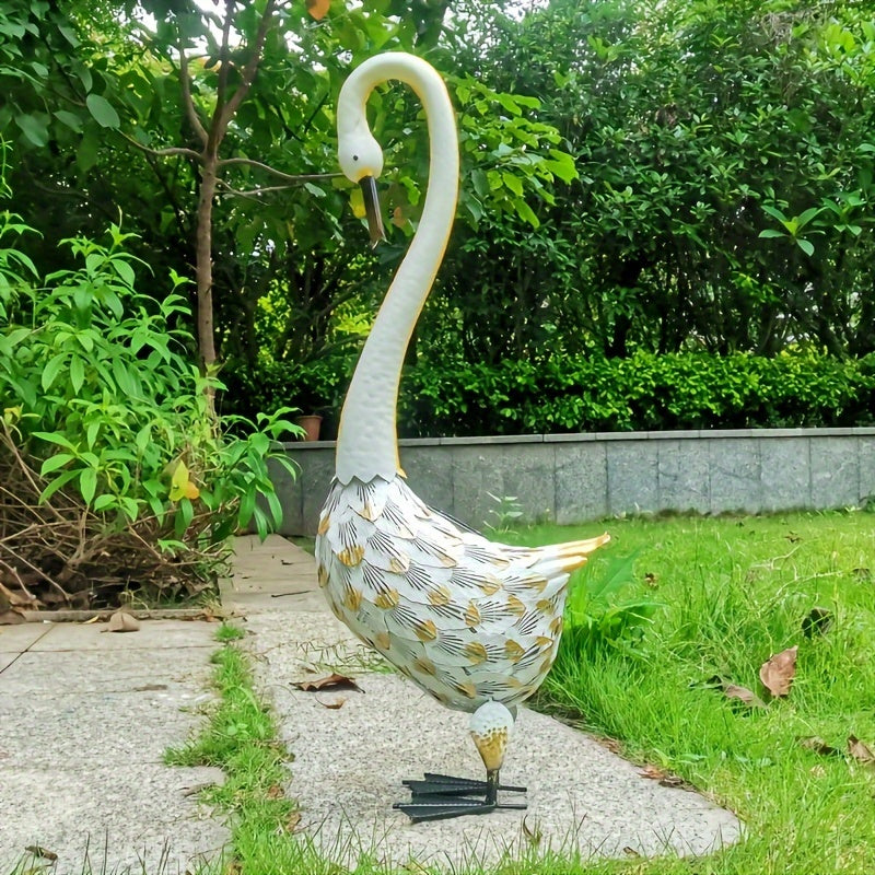1pc Estatuas de Cisne Solar con Pátina, Decoración de Jardín en Metal para Patos y Garzas, Esculturas de Aves para Exterior, Adorno de Fiestas, Decoración para Hogar, Oficinas o Temáticas Navideñas