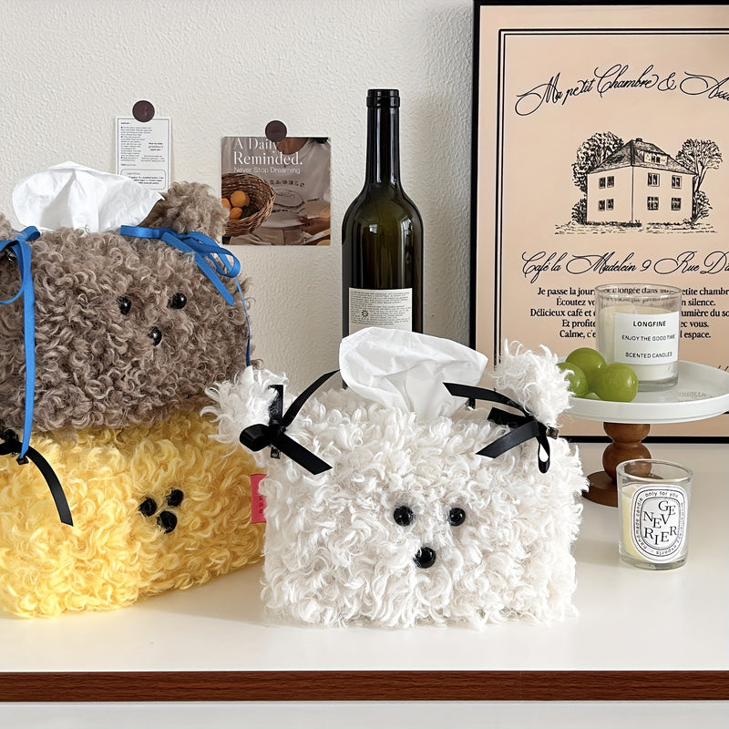 Cubre de caja de pañuelos de perro perrito de peluche, dispensador de servilletas creativo cuadrado, estuche de papel decorativo para mesa para hogar, sala de estar, dormitorio - Otro material de decoraciones de Halloween, Navidad