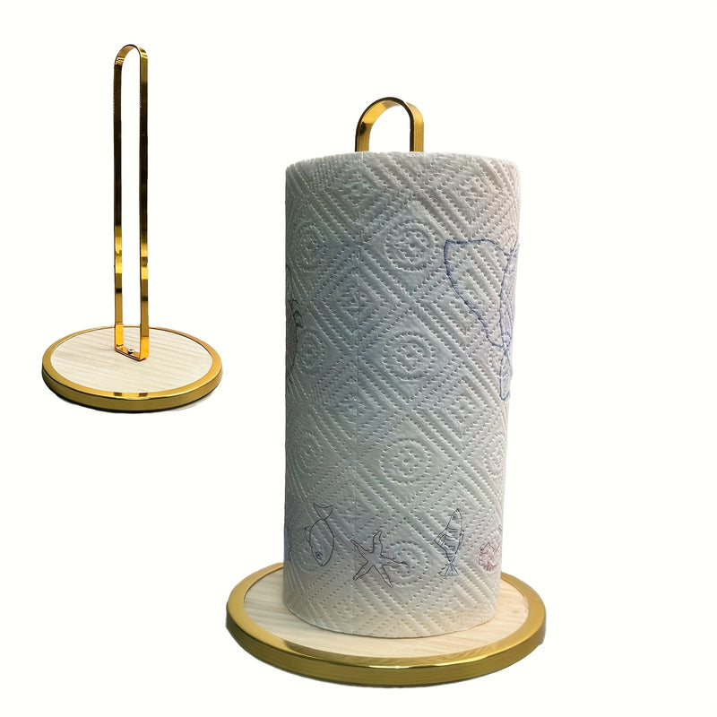 Soporte de papel de cocina elegante con base de bambú y soporte de papel de baño, organizador de encimeras, decoración de oficina, moderno, resistente, soporte de papel de baño.