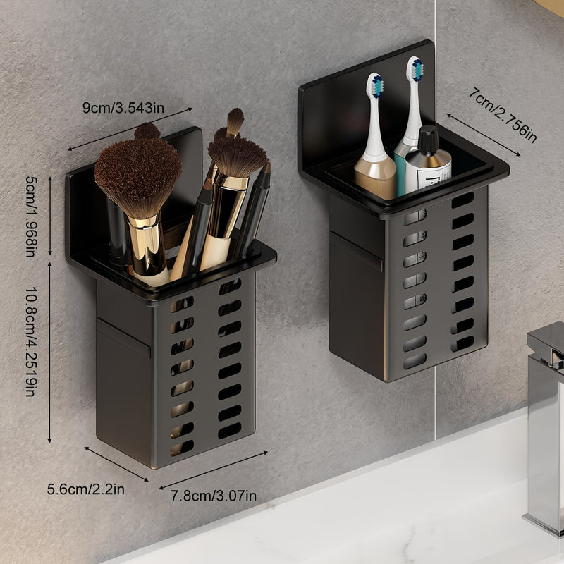 Organizador de Baño Montado en la Pared 1pc - Sin Taladro, Estante de Almacenamiento Ahorrador de Espacio para Pequeños Artículos y Herramientas, Negro/Blanco, Inodoro, Ducha, Lavabo, Caddies de Ducha