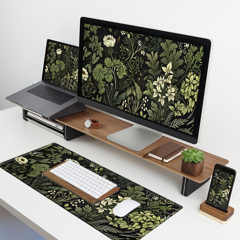 Botánica Felicidad, Alfombrilla de Escritorio Grande Verde Salvia Floral & Plantas - Antideslizante, Impermeable, Alfombrilla de Ratón para Juegos con Bordes Cosidos para Uso en Oficina y Hogar (69.85x29.97 cm)