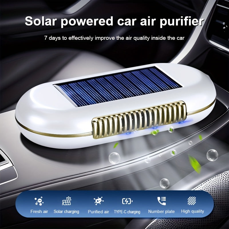 1pc Purificador de Aire Solar para Coche, Eficacia de 7 Días en la Purificación del Aire, Eliminación de Olores y Desinfección, Generador de Ozono con Función de Estacionamiento Automático, Carga Solar, Matrícula