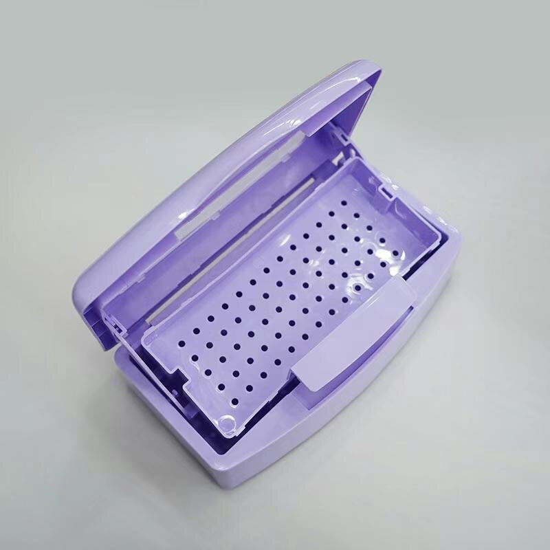 Bandolera de esterilización de uñas de 4 compartimentos - Material PP, no necesita electricidad, caja de desinfección portátil para arte de uñas y manicura con agujeros de ventilación, color verde claro, púrpura, rosa, durazno, suministros de arte de uña