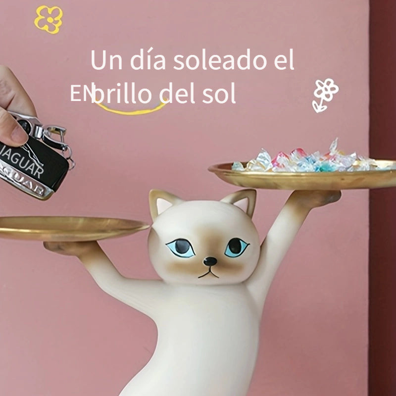 1 Estatua De Bandeja Para Gatos, Resina Nórdica, Accesorios De Decoración De Escritorio De Oficina En Casa Para Entrada De Dormitorio, Escultura De Almacenamiento De Contenedor De Dulces Para Llaves, Decoración De Habitación, Decoración Del Hogar