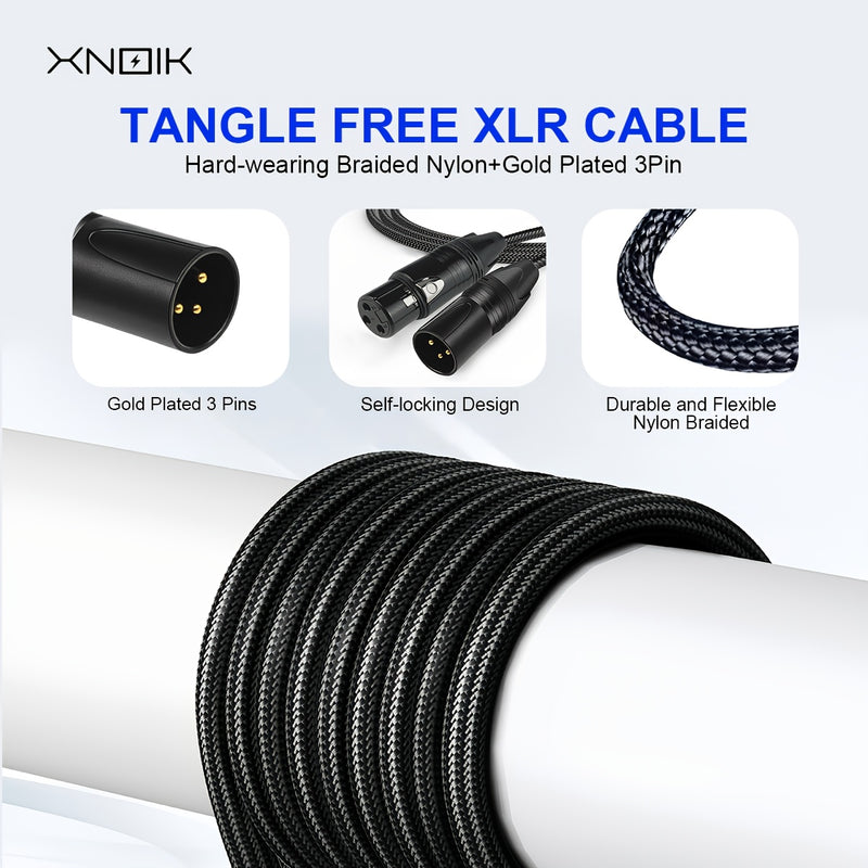 Cable de Micrófono XLR Extra Largo XNOIK - Audio Profesional Resistente, 15m/10m/5m, Blindaje Equilibrado para Estudio y Escenario en Vivo, Podcasting - Compatible con Conectores Macho a Hembra, Diseño Robusto de Conector, Textura Trenzada