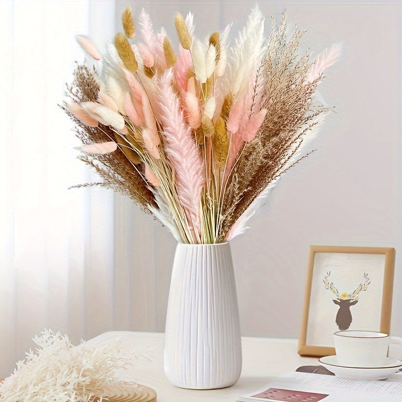 92 piezas de pasto pampas bohemio con colitas de conejo rosadas y mezcla de cañas - Flores artificiales para bodas, decoración del hogar y jardín, adornos colgantes de ratán, perfectas para primavera, Pascua, cosecha de otoño y bodas boho, decoración est
