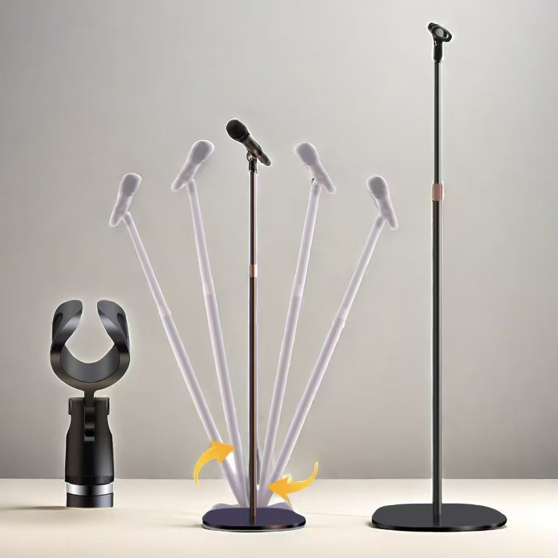 Soporte de micrófono ajustable para voces, discursos y presentaciones, con modificaciones de altura y ángulo.