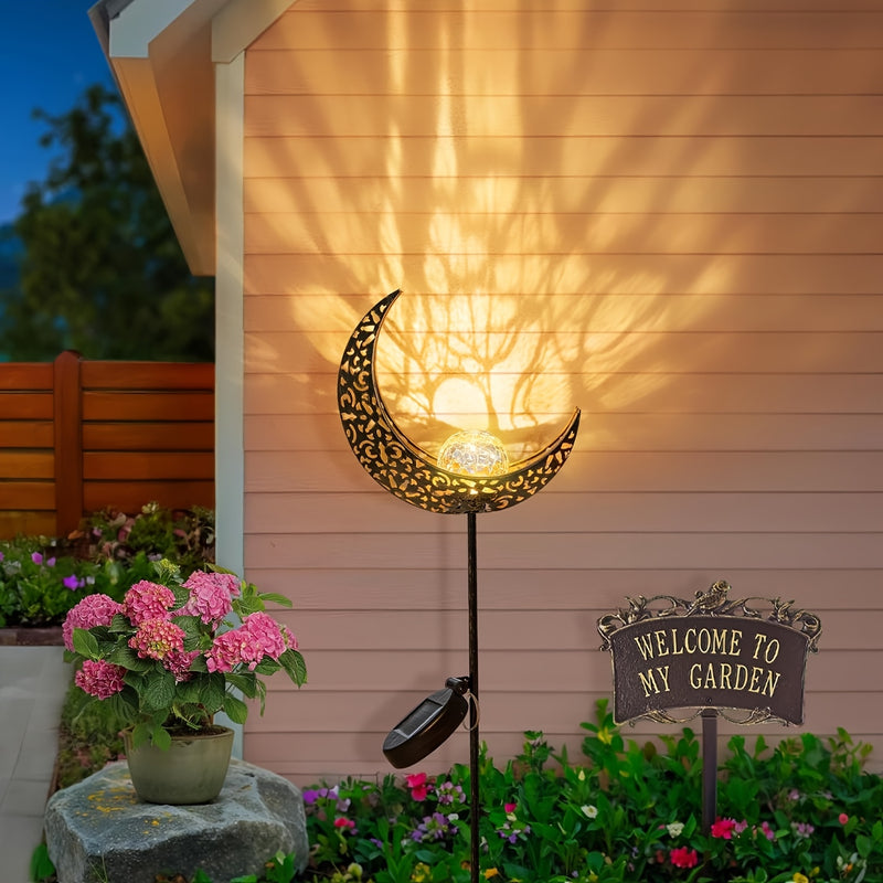 1pc Luz Decorativa Solar de Jardín Lunar, Bola de Vidrio Agrietado con Estaca Metálica para Suelo, Ideal para Senderos, Céspedes, Patios y Patios Traseros, Regalo de Cumpleaños para Mujeres, Día de la Madre, Navidad, Accesorio de Halloween