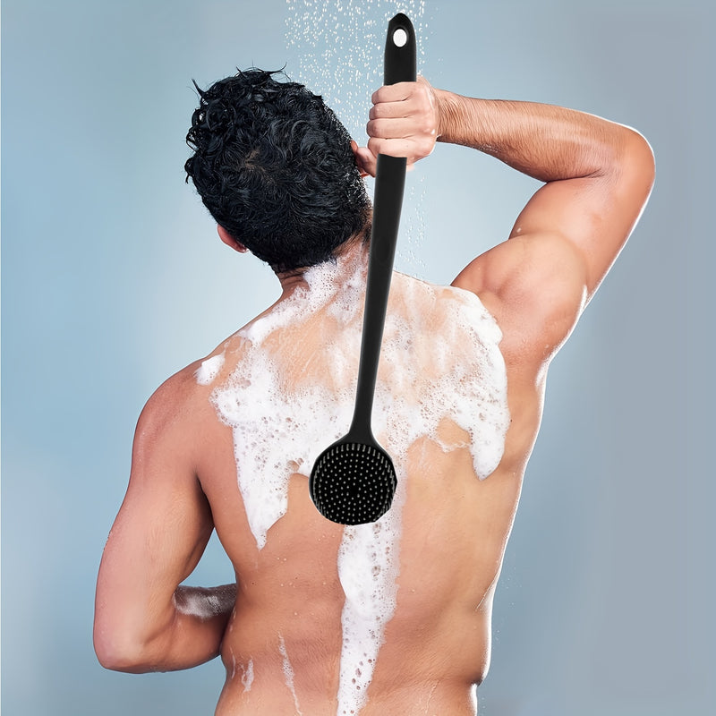 Escobilla de Baño con Mango Largo y Cerdas Suaves - Exfoliante Ergonómico para Espalda, Duradera y Fácil de Limpiar, Accesorio Higiénico para Masajes Corporales, Diseño Flexible en Beige Claro, Ideal para Uso Doméstico o Spa
