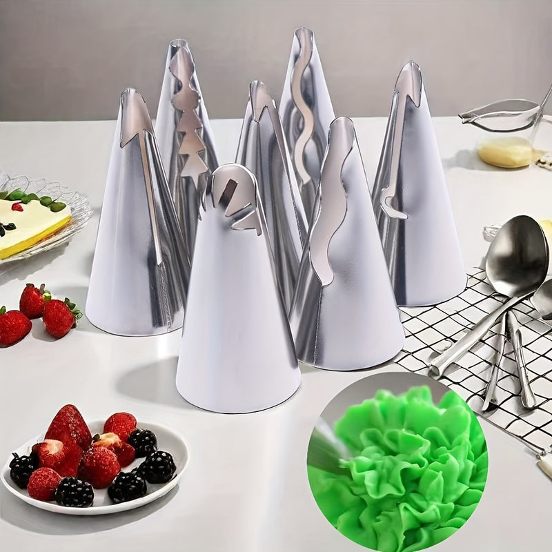 7 piezas de cubiertos de acero inoxidable, patrones divertidos y lunares - Vajilla apta para alimentos - Ideal para hornear en casa, fiestas de cumpleaños, herramientas de decoración de pasteles y postres de bricolaje - Utensilios de cocina duraderos