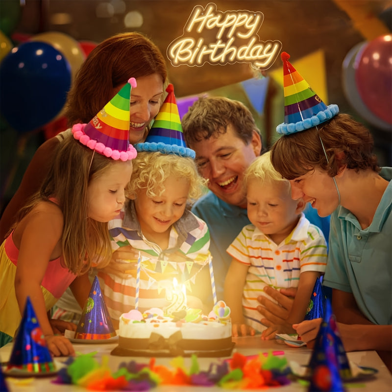 Letrero LED neón cálido de feliz cumpleaños, luz decorativa para pared, ideal para bares, clubes, KTV, hogar, sala de estar, decoración de bodas, fiestas y regalos