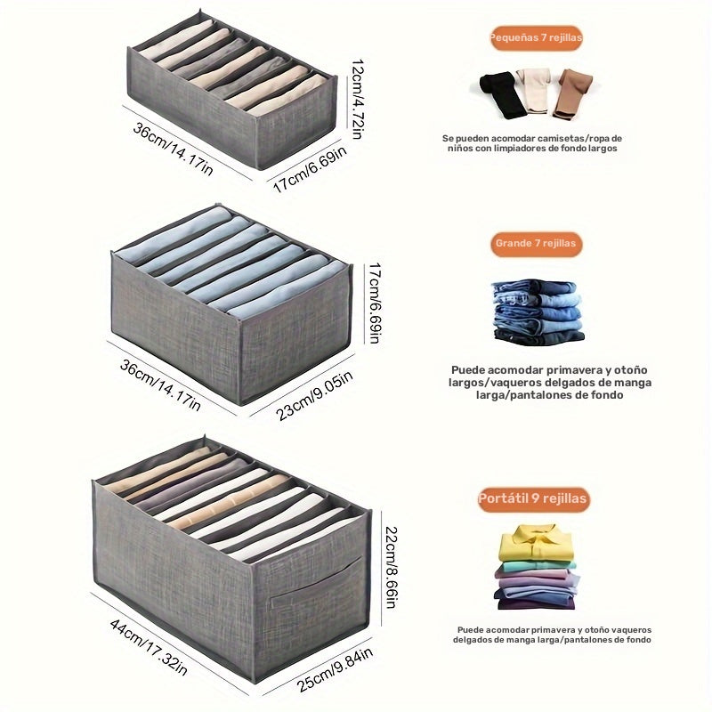 Organizador de Ropa Plegable que Ahorra Espacio con 7/9 Compartimentos - Caja de Almacenamiento de Lona Duradera para Pantalones, Jeans y Suéteres - Ventana de Malla Transparente para Acceso Fácil