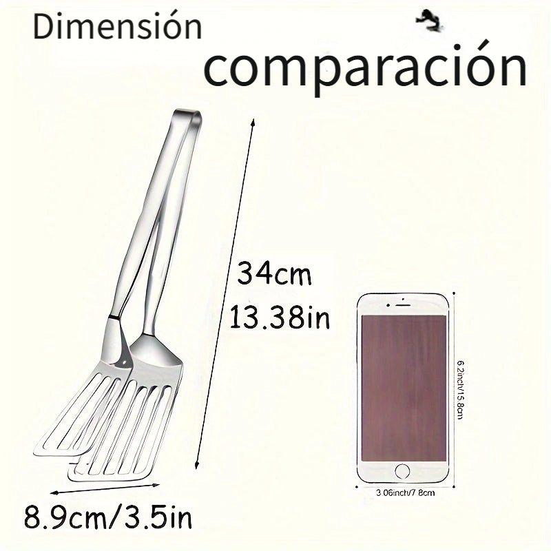 1 pza. Pinzas de acero inoxidable multifuncionales para buffet, freír pescado, pan, bistec, ensalada y postre; herramientas de cocina para preparar y servir alimentos sin esfuerzo