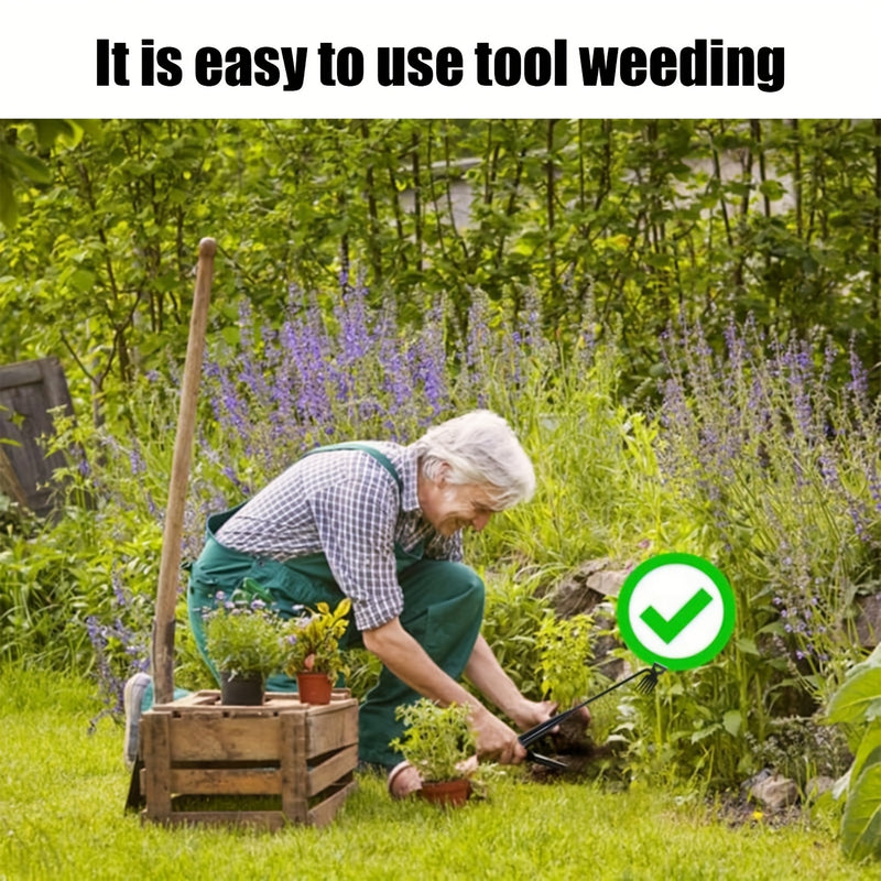 Herramienta manual para eliminar malezas de 5 dientes con mango ergonómico - Herramienta de jardinería de acero al carbono duradera para extraer malezas de manera eficiente, no necesita electricidad, negro, herramienta para extraer malezas, jardinería ma