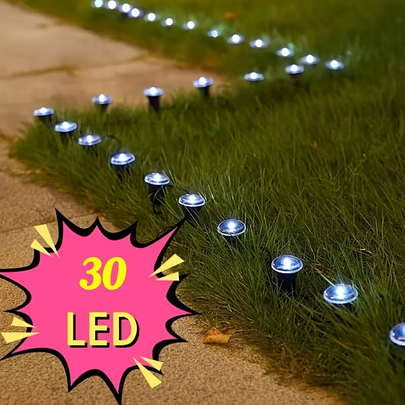 30 luces solares para exteriores, iluminación cálida amarilla, luces de plástico para césped, jardín y decoración de villas, ambiente navideño, luces solares para exteriores
