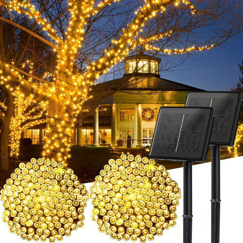 Luces solares para exteriores con LED, parpadeo, control por botón, alimentadas por batería de níquel solar, 8 modos de iluminación, sensor de luz, 20/50/100/200 LED, ideales para iluminación de escenarios, jardín, hotel, restaurante, fiestas y árbol de