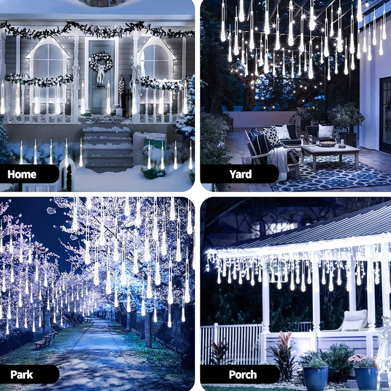1-Pack Luces Solares de Lluvia Meteórica WELPUR con Encendido/Apagado Automático - Luces de Cadena Solar para Exteriores, IP65 Alta Calidad, para Jardín, Bodas, Navidad, Halloween, Decoraciones de Fiesta - Luces Colgantes con Estación de Carga Solar, Ilu