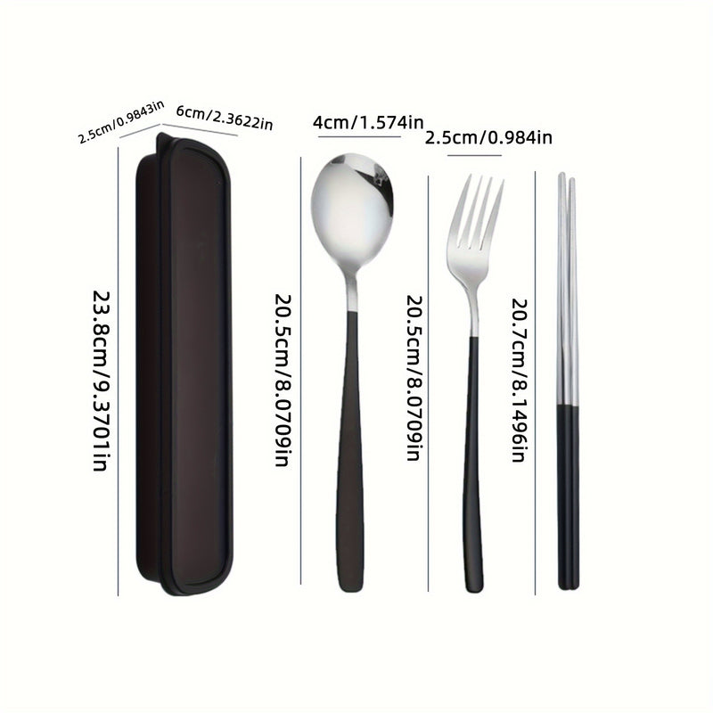 Juego de Cubiertos Portátiles de Acero Inoxidable de 4 Piezas - Duraderos, Resistentes al Óxido, Tenedores, Cucharas y Palillos con Estuche de Viaje - Ideal para Cenas de Bistec, Reuniones al Aire Libre, Camping, Senderismo, Picnics y Uso Diario