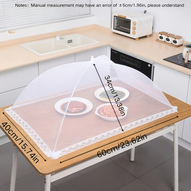 Mosquitero blanco de malla, cubrecomidas grande plegable y lavable con cierre de cordón, ideal para picnics, asados, fiestas y cenas al aire libre, material de poliéster resistente, accesorio para cocina al aire libre, equipo funcional para exteriores, p