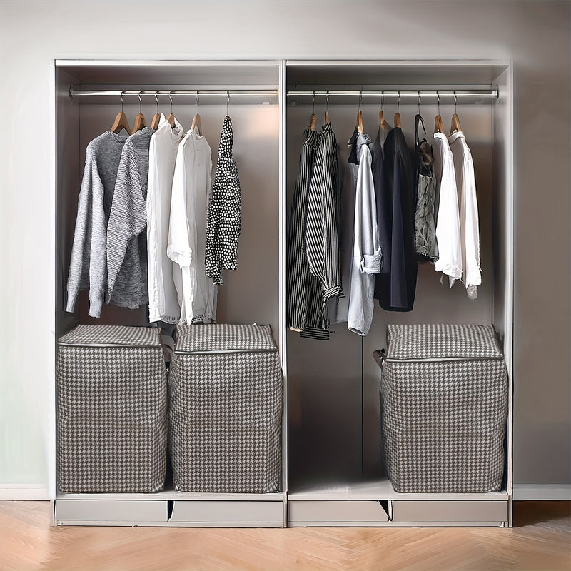 4 piezas de cajas de almacenamiento extra grandes de 47.55 galones, diseño houndstooth, tela gruesa, con cremallera doble y asas para fácil transporte, ideales para ropa, edredones y organización de artículos de temporada, perfectas para el hogar, mudanz