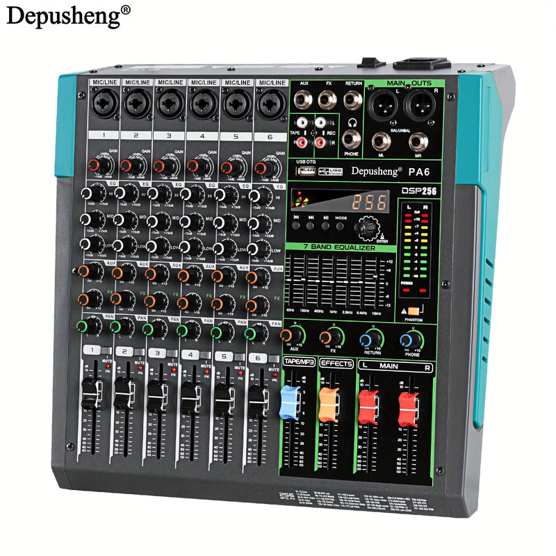 Mixer de audio profesional DEPUSHENG 6/8 canales - Aleación, operado por fuente de alimentación, 110V-130V, enchufe estadounidense, consola de mezcla con MP3, función inalámbrica, grabación USB - Serie PA6/PA8