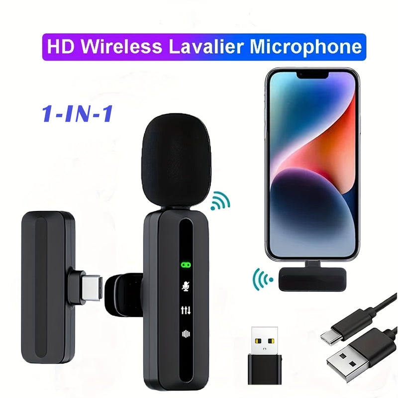 Micrófono inalámbrico de clip 2 en 1 con reducción inteligente de ruido, batería de 60H y carga USB-C de 3.5H, listo para usar en podcasts, transmisiones en vivo, reuniones, vlogging, equipo para videoblogs | Micrófono de clip compacto | Micrófono inalám