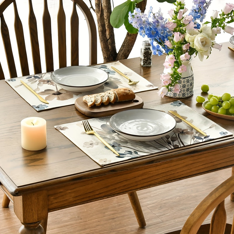 Juego de 4 Manteles Individuales con Flores y Hojas de Amapola Marrón Otoñales, 30.48x45.72 cm para Decoración de Mesa en Cocina o Fiesta Primaveral