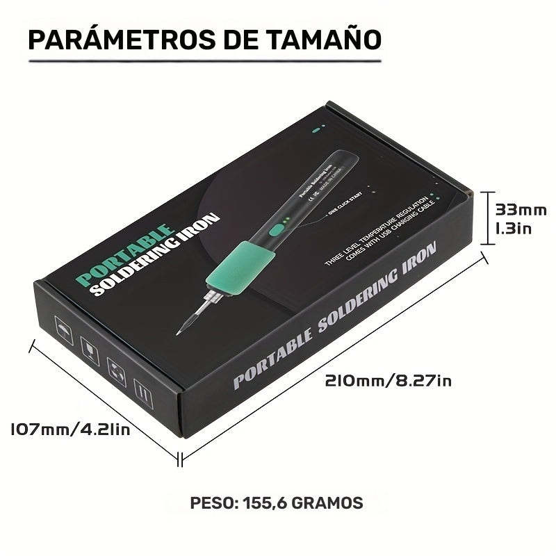 1pc Pluma de soldadura USB recargable, kit de herramienta de soldadura portátil de 15W con control de temperatura ajustable, agarre antideslizante, material de PVC, compatible con PCs e instrumentos eléctricos, batería de polímero de litio de 650mAh, no