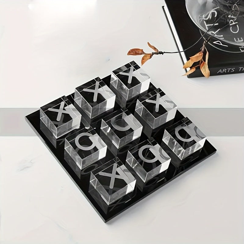 Decoración minimalista moderna de tablero de ajedrez XO cuadrado con cristales, pequeño adorno geométrico en blanco y - estatua multifuncional para decoración interior de escritorio o sala sin necesidad de electricidad