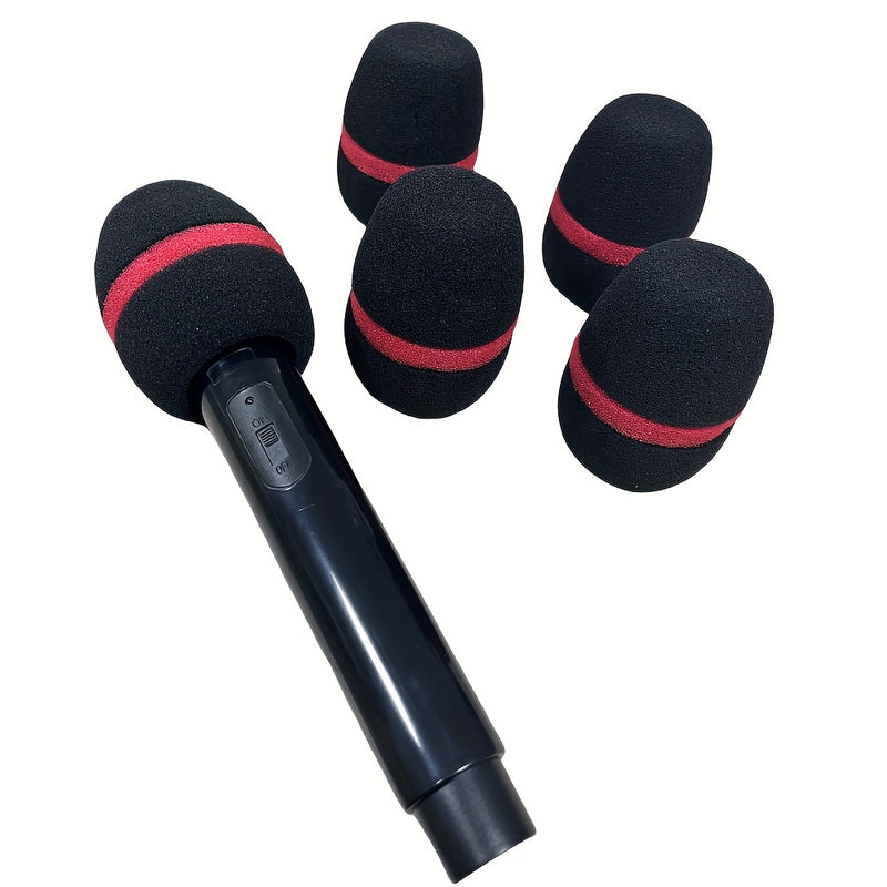 10 piezas de fundas de espuma para micrófono negro con detalles rojos - Protectores de viento para micrófonos portátiles, diseño Eid Al-Adha Mubarak, duraderos y elegantes para actuaciones en vivo y sesiones de grabación, pantalla de viento para micrófon