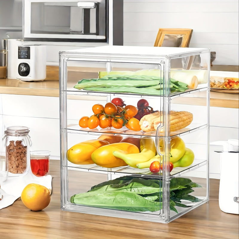 Caja de pan ajustable de 4 niveles - Contenedor de almacenamiento transparente de PET con puerta magnética, exhibidor de cocina hermético para pan, muffins, bagels y pasteles, soporte de pan de encimera | Diseño transparente | Hermético al mar